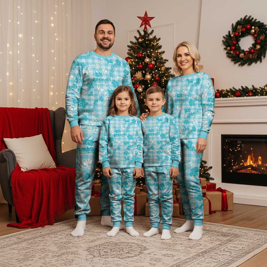 Polu Aloha Hawaii Christmas Pajama Set Plumeria Lei With Palaka Motif - Polynesian Pride
