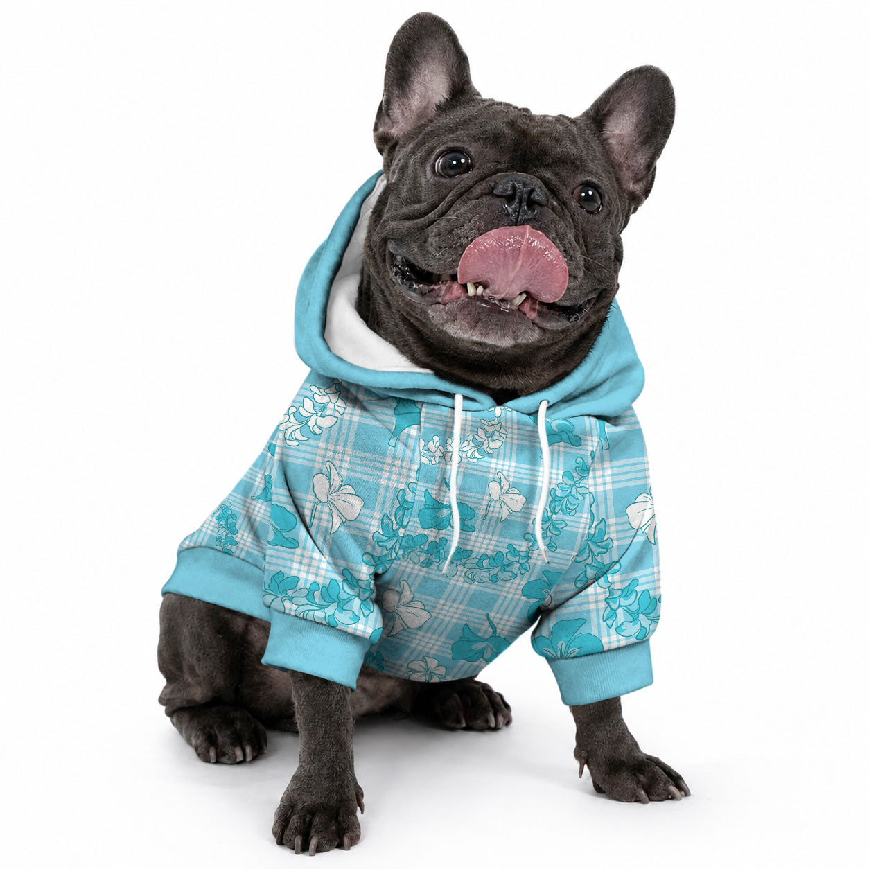 Polu Aloha Hawaii Pet Hoodie Plumeria Lei With Palaka Motif