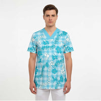 Polu Aloha Hawaii Scrub Top Plumeria Lei With Palaka Motif LT14 - Polynesian Pride