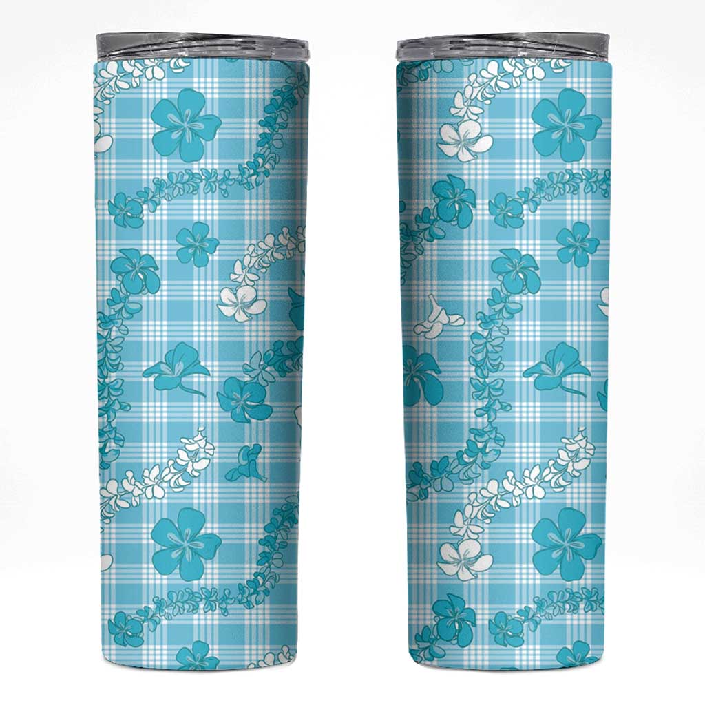 Polu Aloha Hawaii Skinny Tumbler Plumeria Lei With Palaka Motif LT14 Blue - Polynesian Pride