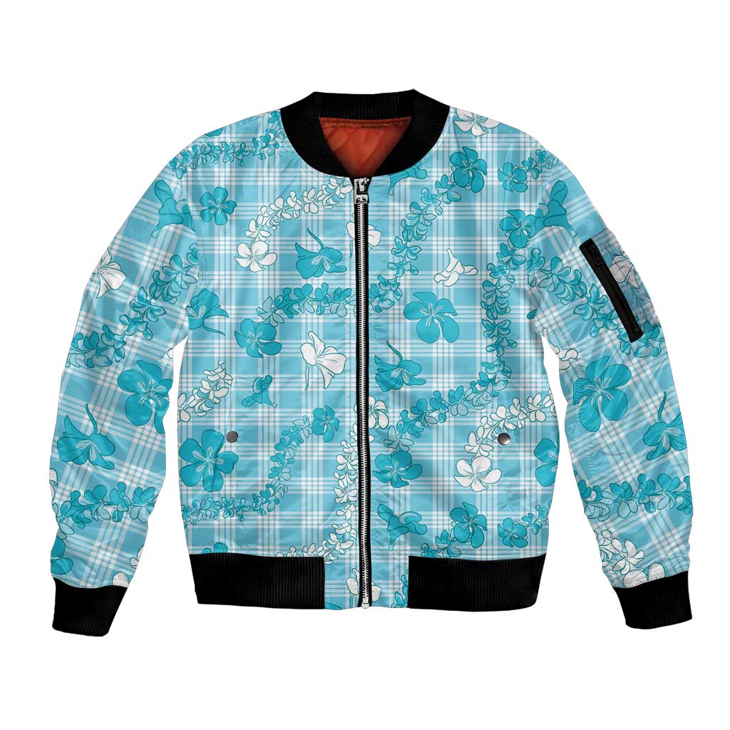 Polu Aloha Hawaii Sleeve Zip Bomber Jacket Plumeria Lei With Palaka Motif - Polynesian Pride