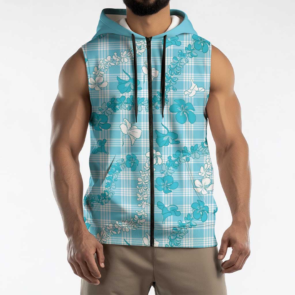 Polu Aloha Hawaii Sleeveless Zip Hoodie Plumeria Lei With Palaka Motif LT14 - Polynesian Pride