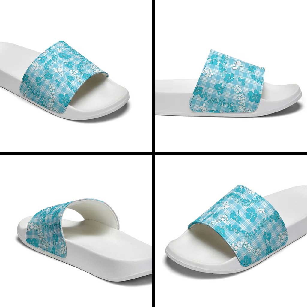Polu Aloha Hawaii Slide Sandals Plumeria Lei With Palaka Motif - Polynesian Pride
