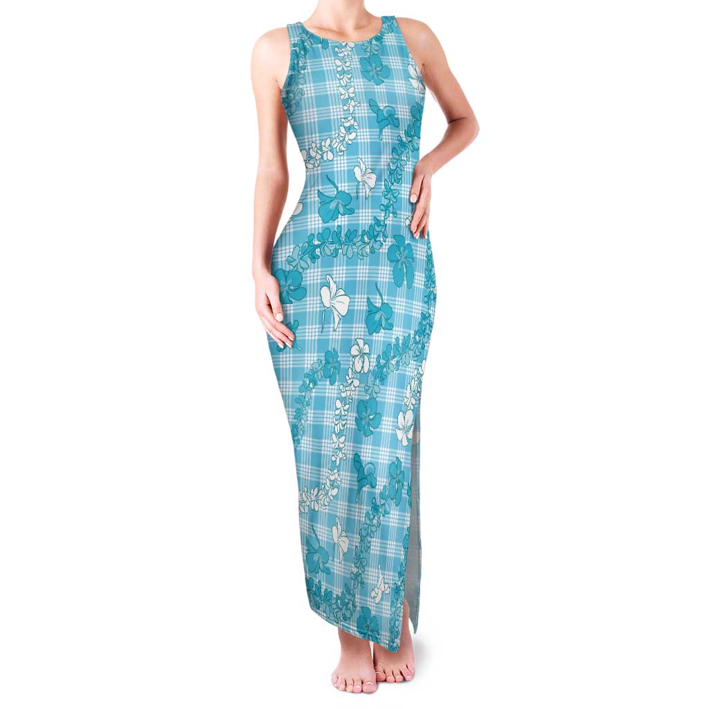 Polu Aloha Hawaii Tank Maxi Dress Plumeria Lei With Palaka Motif - Polynesian Pride