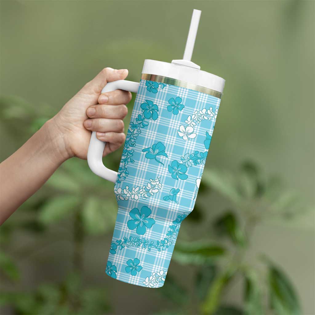 Polu Aloha Hawaii Tumbler With Handle Plumeria Lei With Palaka Motif - Polynesian Pride