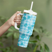 Polu Aloha Hawaii Tumbler With Handle Plumeria Lei With Palaka Motif - Polynesian Pride