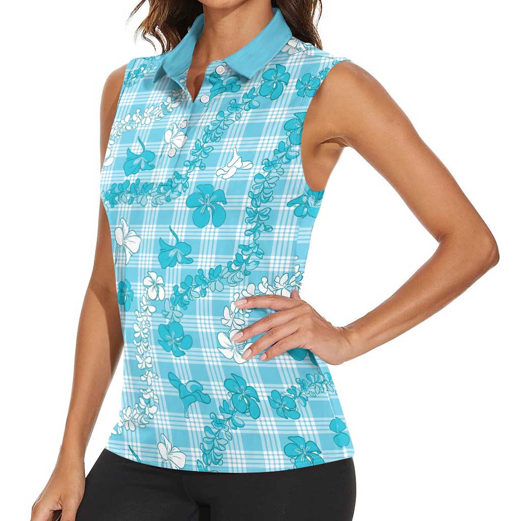 Polu Aloha Hawaii Women Sleeveless Polo Shirt Plumeria Lei With Palaka Motif LT14 - Polynesian Pride