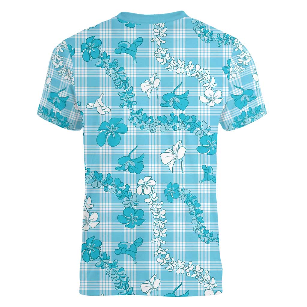 Polu Aloha Hawaii Women V-Neck T-Shirt Plumeria Lei With Palaka Motif LT14 - Polynesian Pride