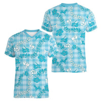 Polu Aloha Hawaii Women V-Neck T-Shirt Plumeria Lei With Palaka Motif LT14 - Polynesian Pride