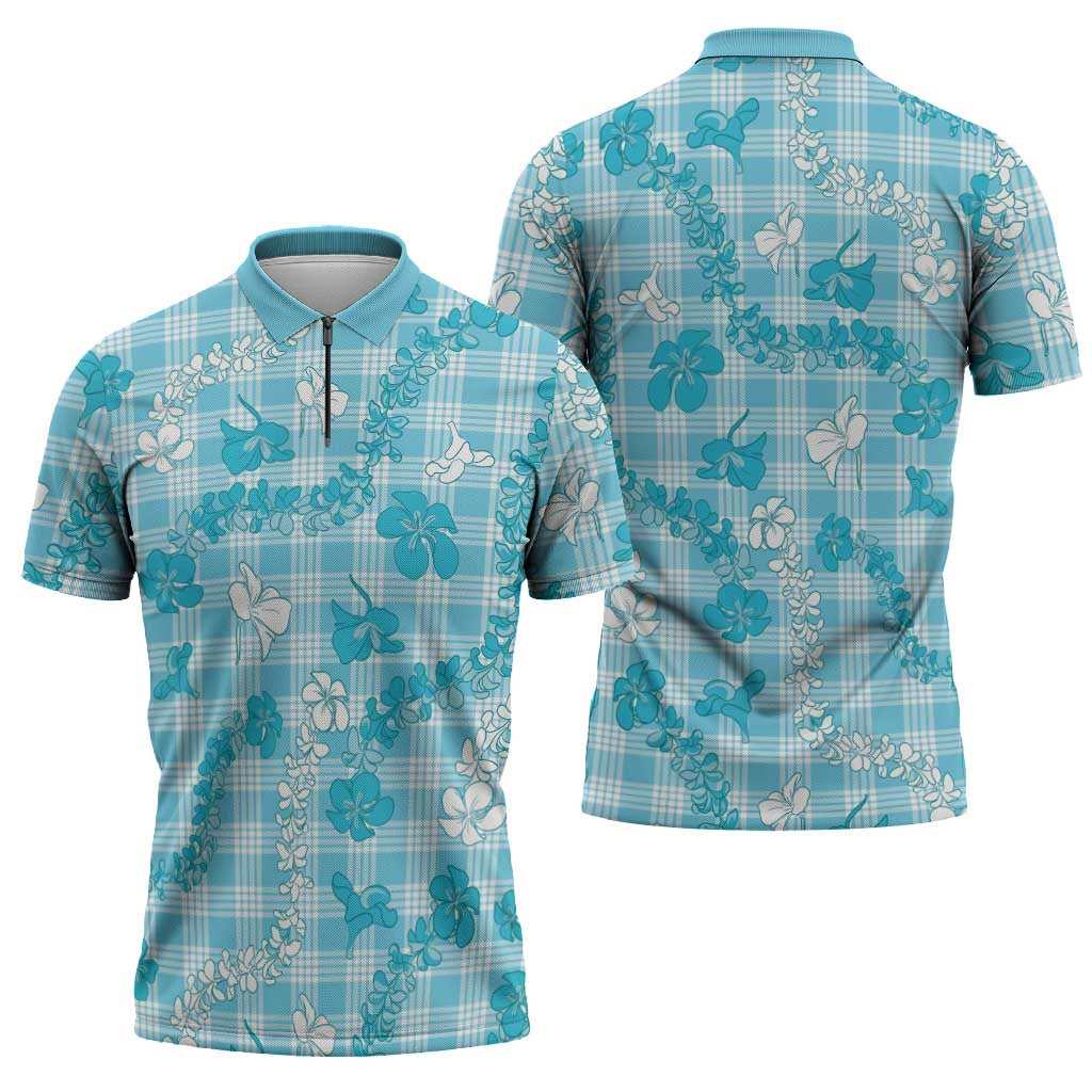 Polu Aloha Hawaii Zipper Polo Shirt Plumeria Lei With Palaka Motif LT14 - Polynesian Pride