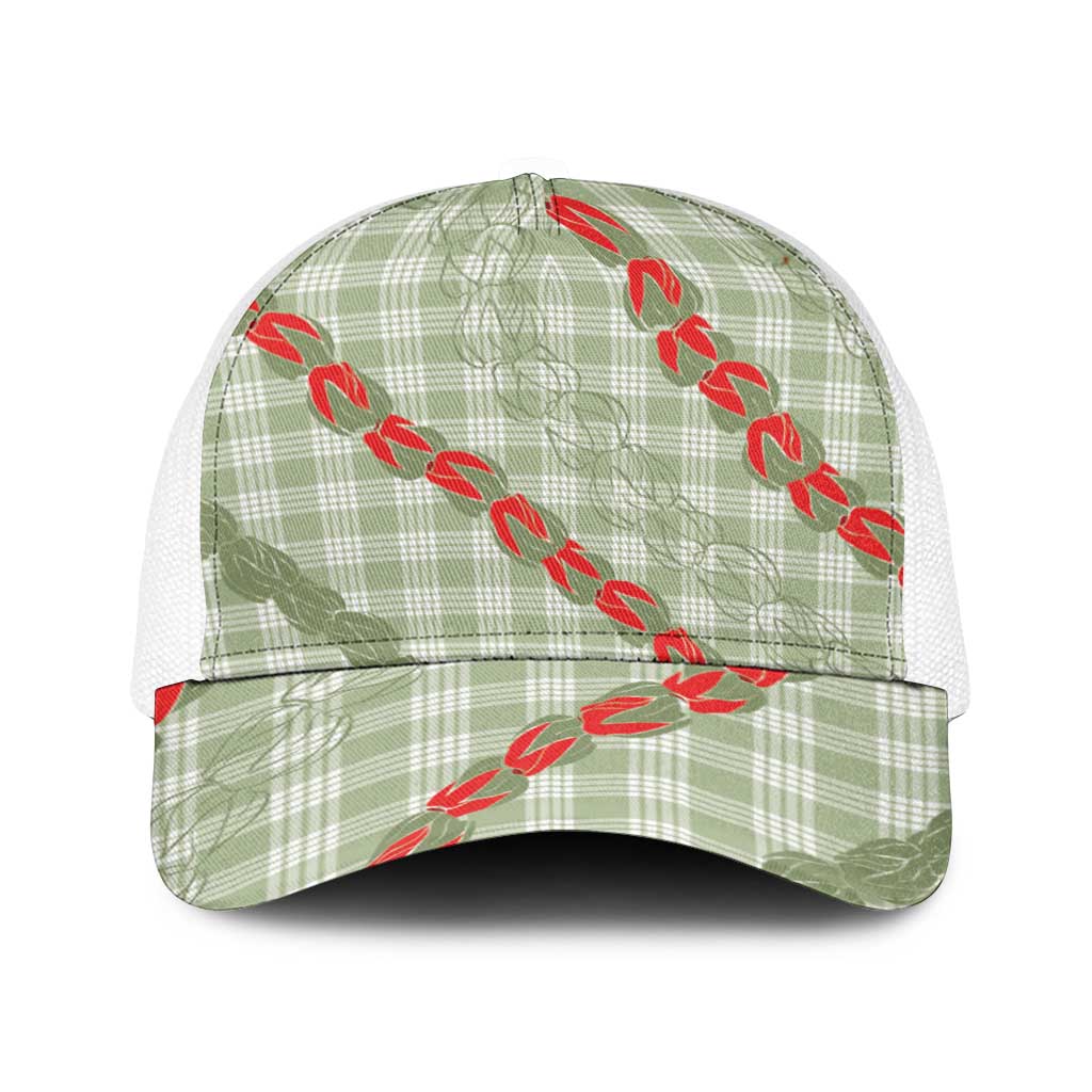Omaomao Aloha Hawaii Baseball Net Cap Rosebud Lei With Palaka Motif - Polynesian Pride