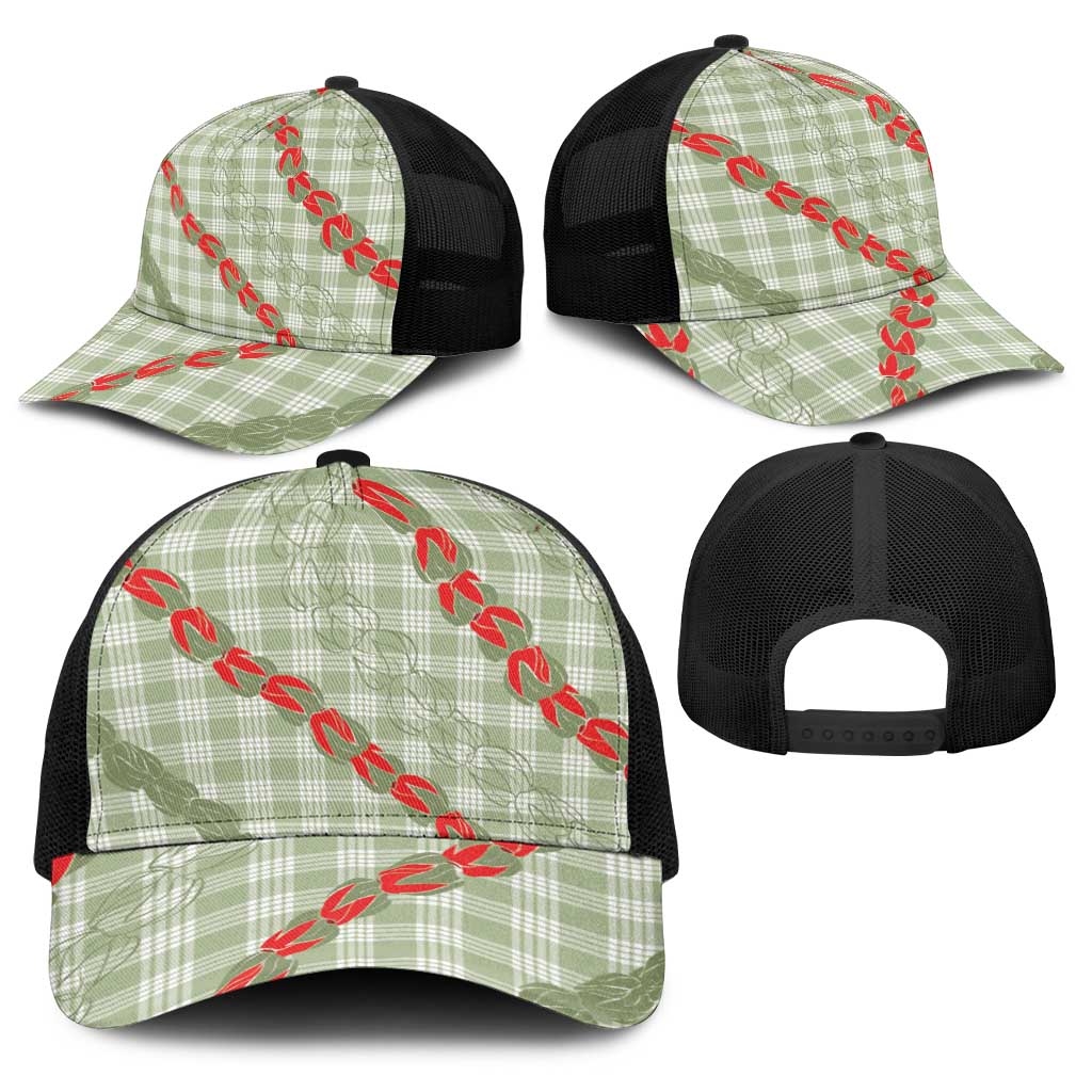 Omaomao Aloha Hawaii Baseball Net Cap Rosebud Lei With Palaka Motif - Polynesian Pride