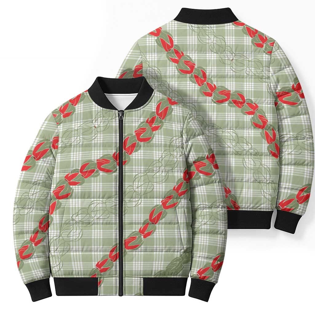 Omaomao Aloha Hawaii Bomber Puffer Jacket Rosebud Lei With Palaka Motif - Polynesian Pride