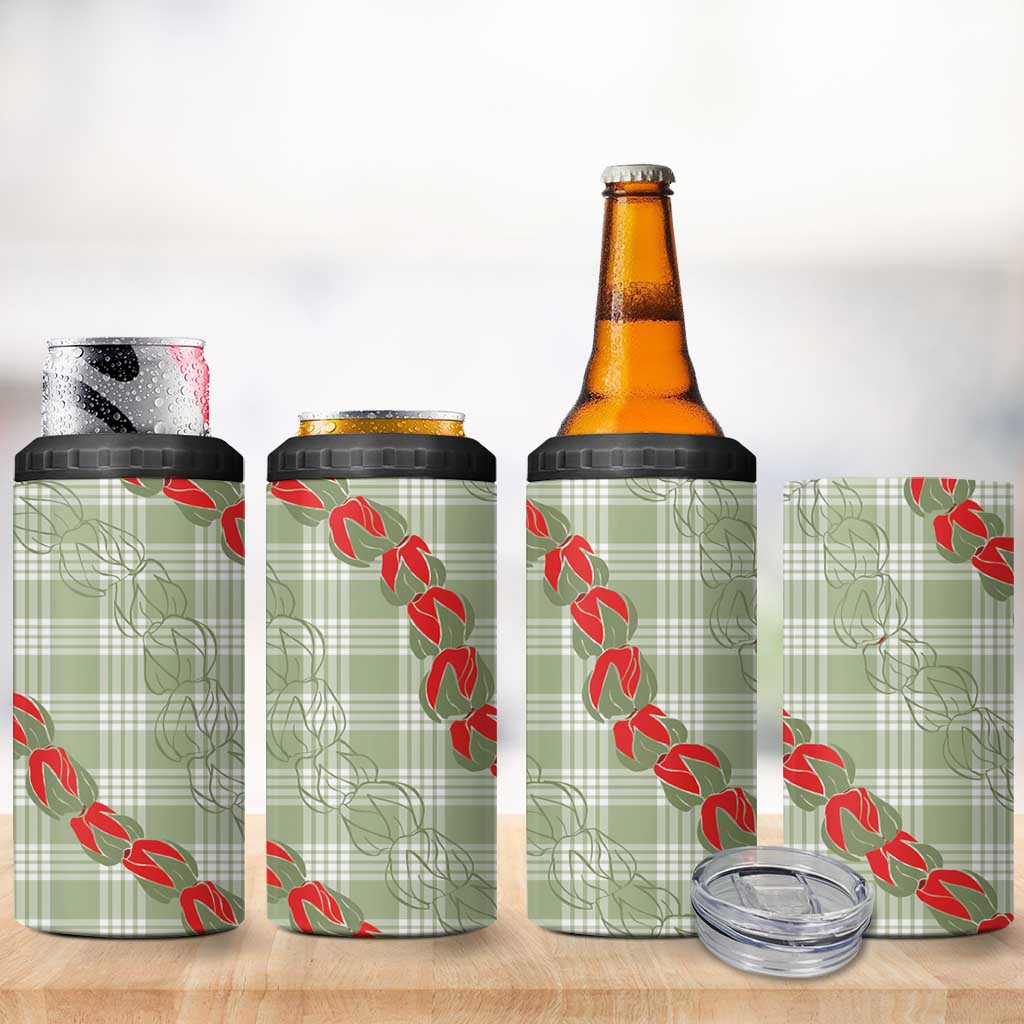 Omaomao Aloha Hawaii 4 in 1 Can Cooler Tumbler Rosebud Lei With Palaka Motif LT14 - Polynesian Pride