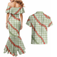 Omaomao Aloha Hawaii Couples Matching Mermaid Dress and Hawaiian Shirt Rosebud Lei With Palaka Motif LT14 - Polynesian Pride
