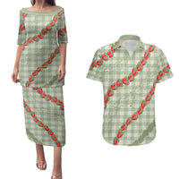 Omaomao Aloha Hawaii Couples Matching Puletasi and Hawaiian Shirt Rosebud Lei With Palaka Motif LT14 Green - Polynesian Pride