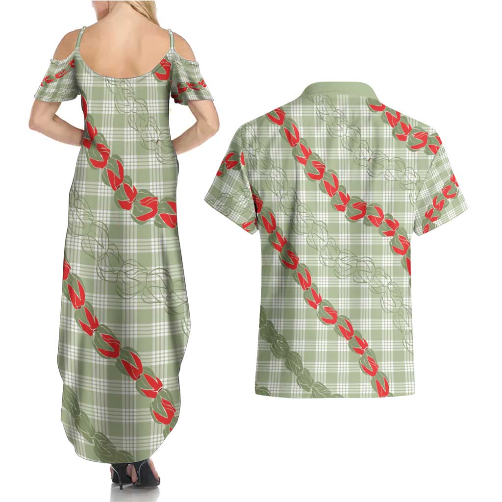 Omaomao Aloha Hawaii Couples Matching Summer Maxi Dress and Hawaiian Shirt Rosebud Lei With Palaka Motif LT14 - Polynesian Pride