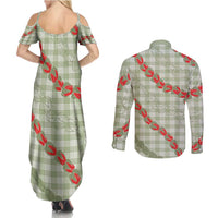 Omaomao Aloha Hawaii Couples Matching Summer Maxi Dress and Long Sleeve Button Shirt Rosebud Lei With Palaka Motif LT14 - Polynesian Pride
