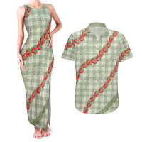 Omaomao Aloha Hawaii Couples Matching Tank Maxi Dress and Hawaiian Shirt Rosebud Lei With Palaka Motif LT14 Green - Polynesian Pride