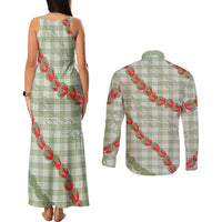Omaomao Aloha Hawaii Couples Matching Tank Maxi Dress and Long Sleeve Button Shirt Rosebud Lei With Palaka Motif LT14 - Polynesian Pride