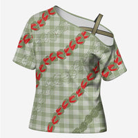 Omaomao Aloha Hawaii Cross Shoulder Shirt Rosebud Lei With Palaka Motif LT14 Female Green - Polynesian Pride