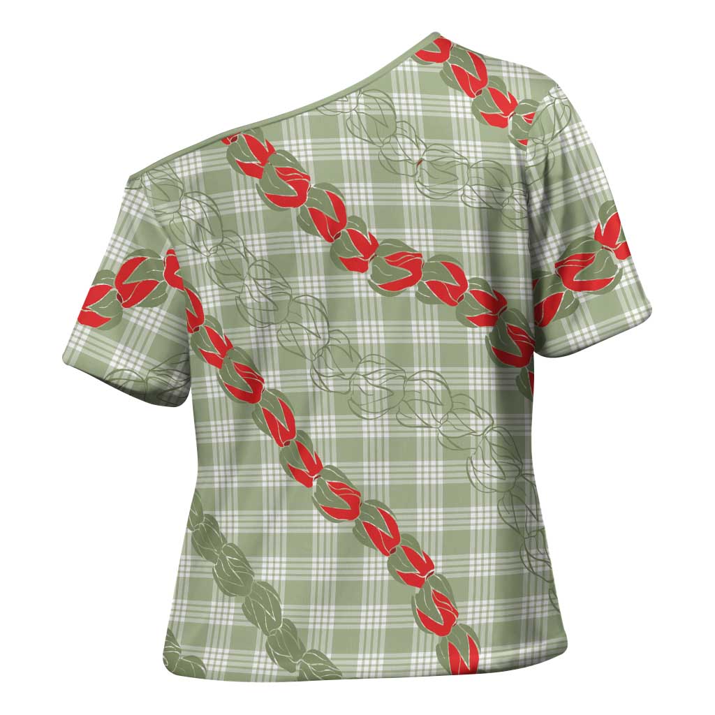 Omaomao Aloha Hawaii Cross Shoulder Shirt Rosebud Lei With Palaka Motif LT14 - Polynesian Pride