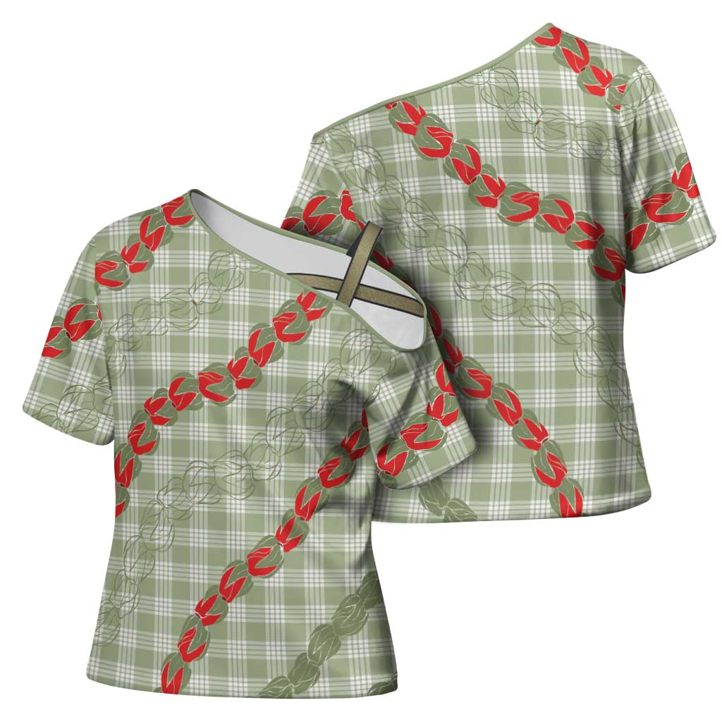Omaomao Aloha Hawaii Cross Shoulder Shirt Rosebud Lei With Palaka Motif LT14 - Polynesian Pride