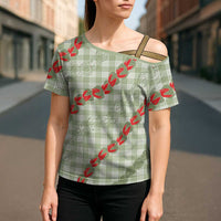 Omaomao Aloha Hawaii Cross Shoulder Shirt Rosebud Lei With Palaka Motif LT14 - Polynesian Pride