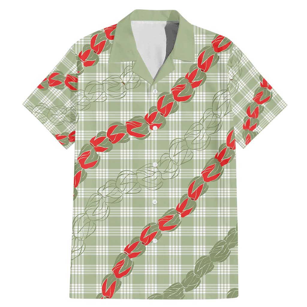 Omaomao Aloha Hawaii Family Matching Mermaid Dress and Hawaiian Shirt Rosebud Lei With Palaka Motif LT14 Dad's Shirt - Short Sleeve Green - Polynesian Pride