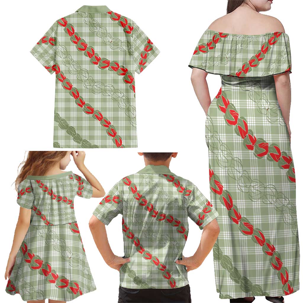 Omaomao Aloha Hawaii Family Matching Off Shoulder Maxi Dress and Hawaiian Shirt Rosebud Lei With Palaka Motif LT14 - Polynesian Pride