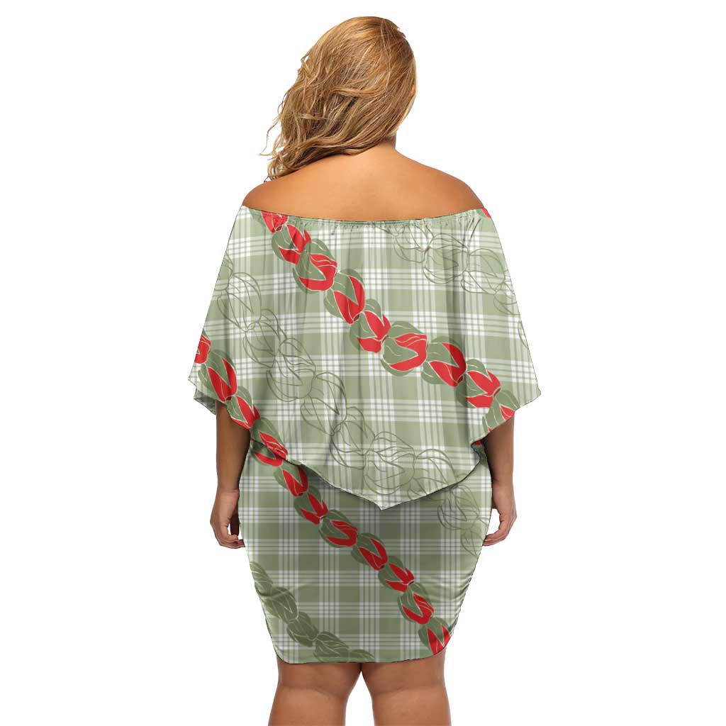 Omaomao Aloha Hawaii Family Matching Off Shoulder Short Dress and Hawaiian Shirt Rosebud Lei With Palaka Motif LT14 - Polynesian Pride
