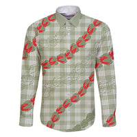 Omaomao Aloha Hawaii Family Matching Short Sleeve Bodycon Dress and Hawaiian Shirt Rosebud Lei With Palaka Motif LT14 Dad's Shirt - Long Sleeve Green - Polynesian Pride