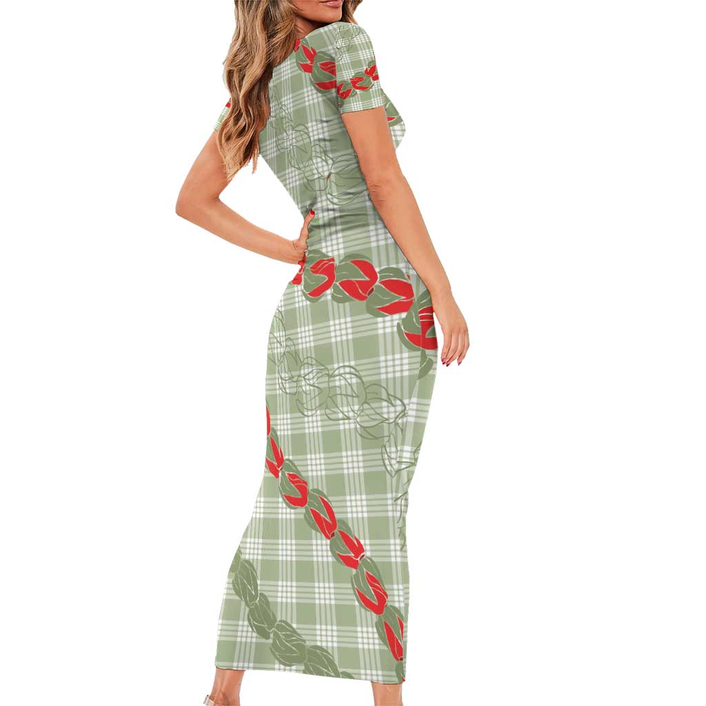 Omaomao Aloha Hawaii Family Matching Short Sleeve Bodycon Dress and Hawaiian Shirt Rosebud Lei With Palaka Motif LT14 - Polynesian Pride