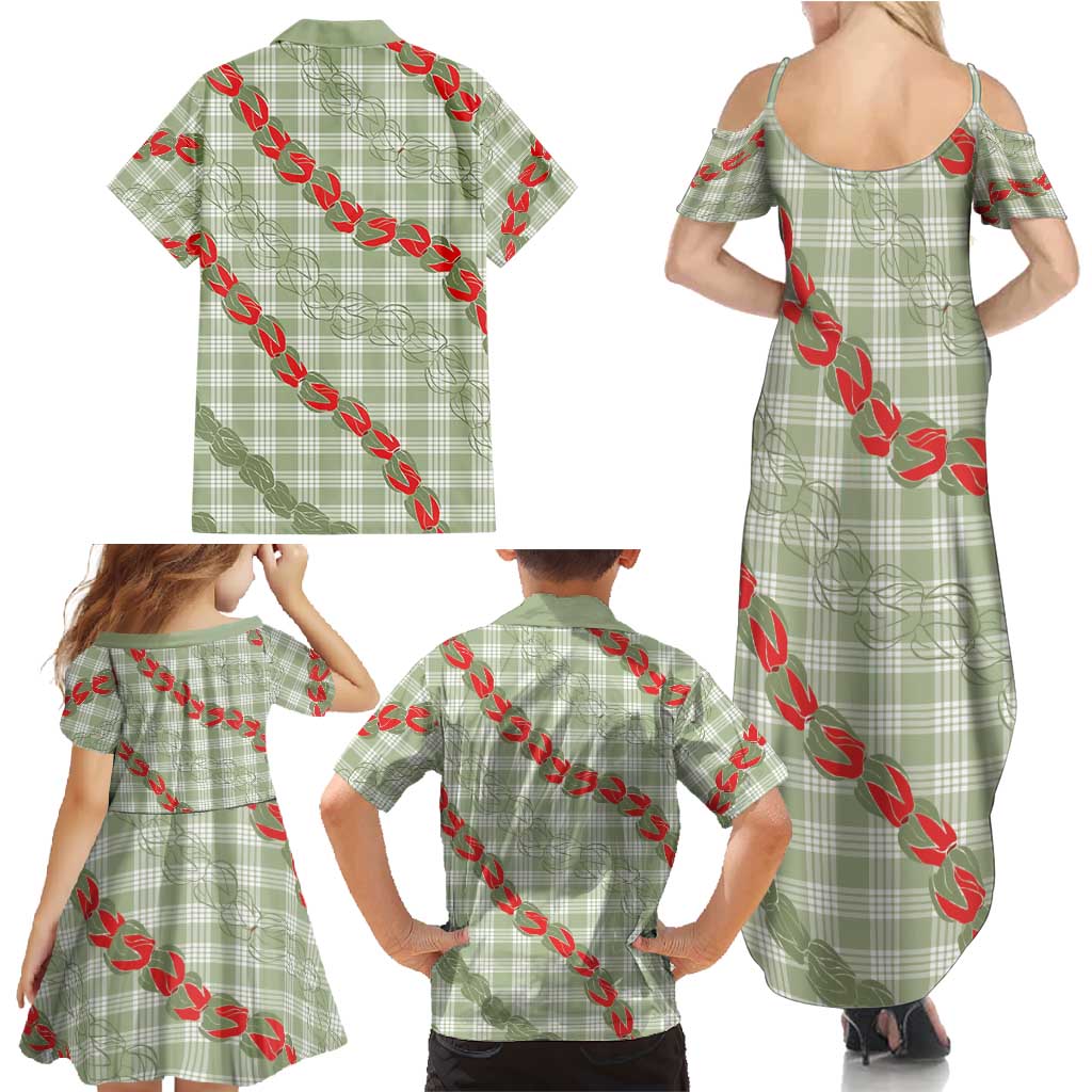 Omaomao Aloha Hawaii Family Matching Summer Maxi Dress and Hawaiian Shirt Rosebud Lei With Palaka Motif LT14 - Polynesian Pride