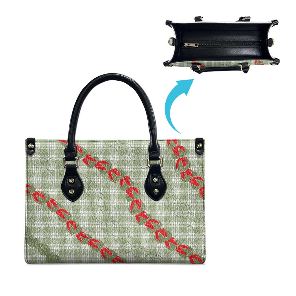 Omaomao Aloha Hawaii Leather Bag Rosebud Lei With Palaka Motif - Polynesian Pride