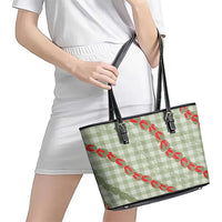 Omaomao Aloha Hawaii Leather Tote Bag Rosebud Lei With Palaka Motif - Polynesian Pride