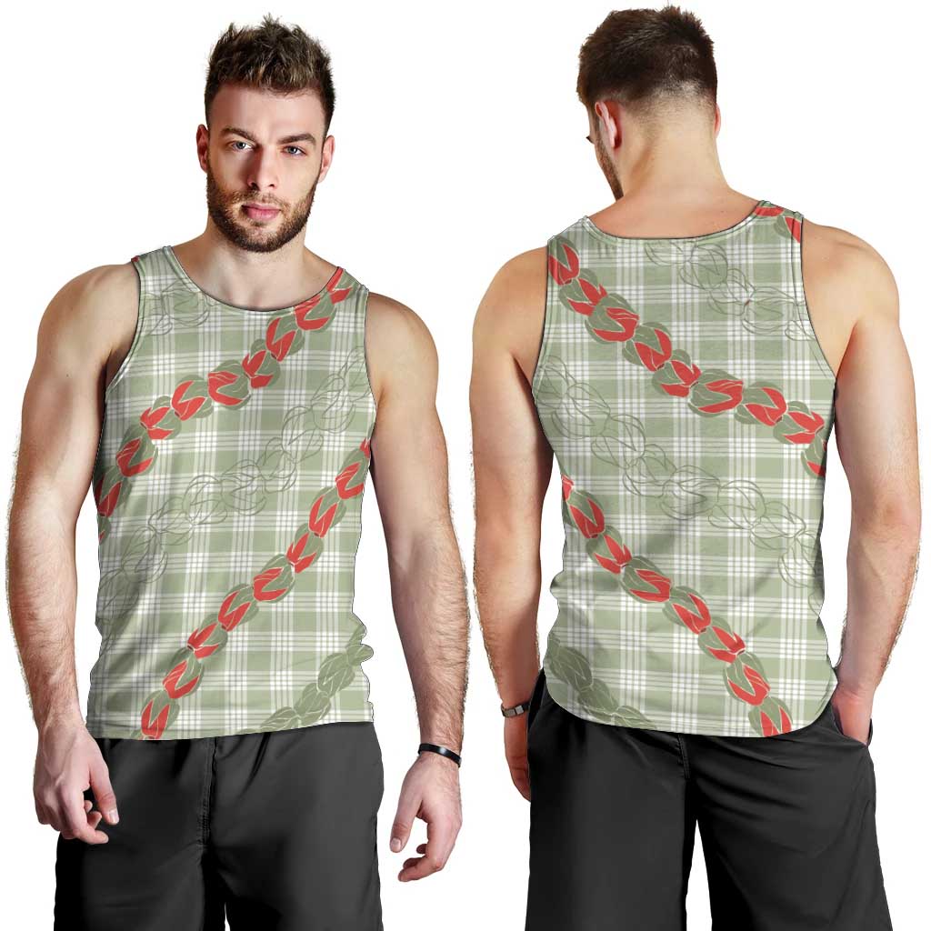 Omaomao Aloha Hawaii Men Tank Top Rosebud Lei With Palaka Motif - Polynesian Pride