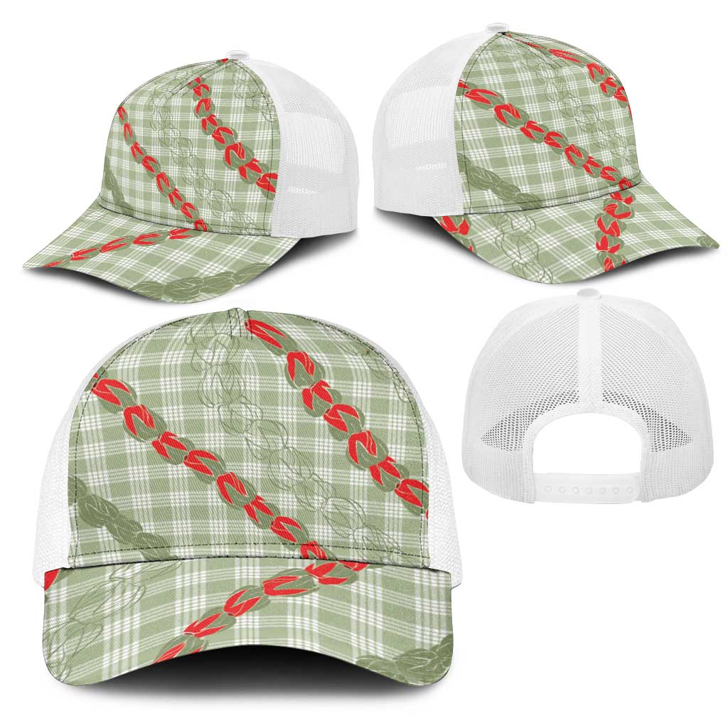 Omaomao Aloha Hawaii Mesh Trucker Cap Rosebud Lei With Palaka Motif - Polynesian Pride