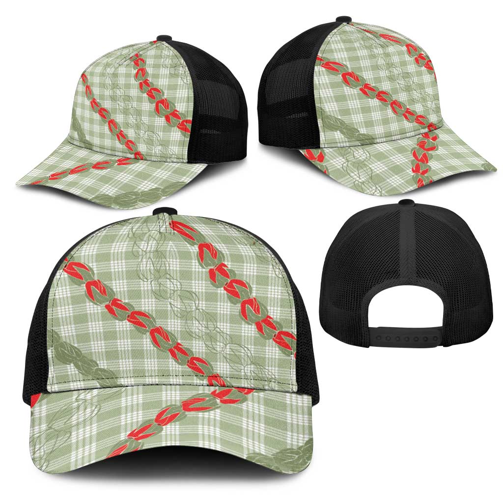 Omaomao Aloha Hawaii Mesh Trucker Cap Rosebud Lei With Palaka Motif - Polynesian Pride
