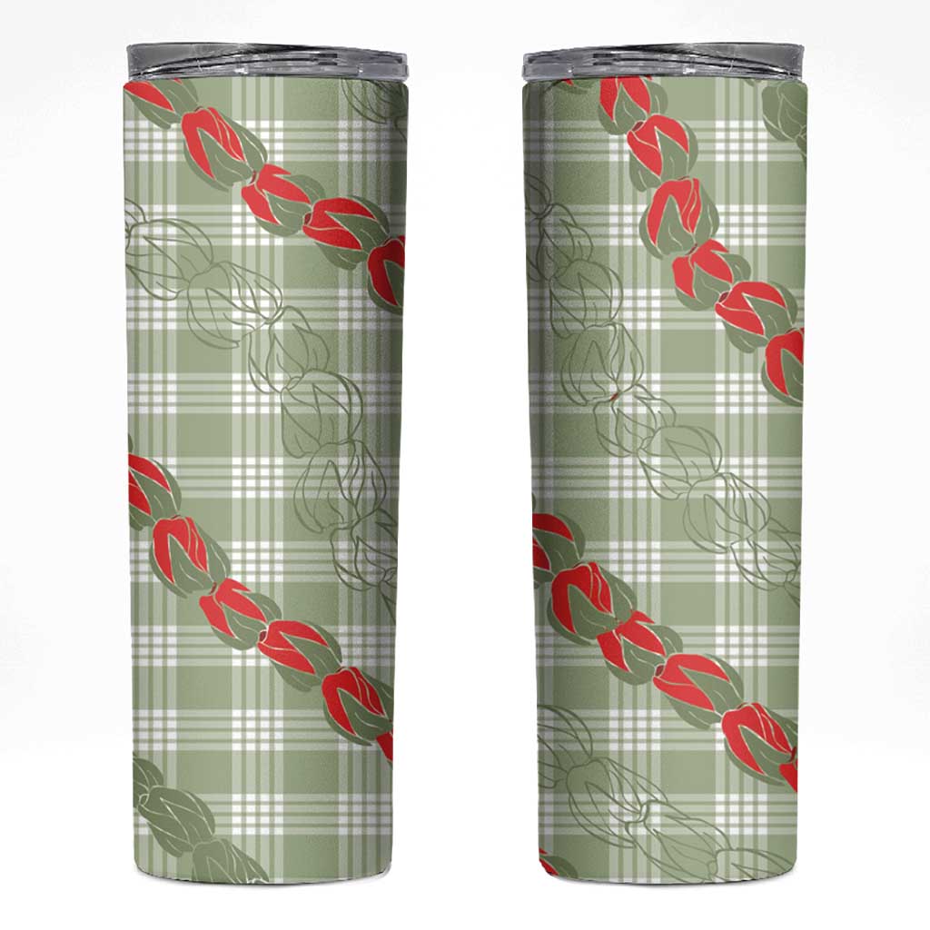 Omaomao Aloha Hawaii Skinny Tumbler Rosebud Lei With Palaka Motif LT14 Green - Polynesian Pride