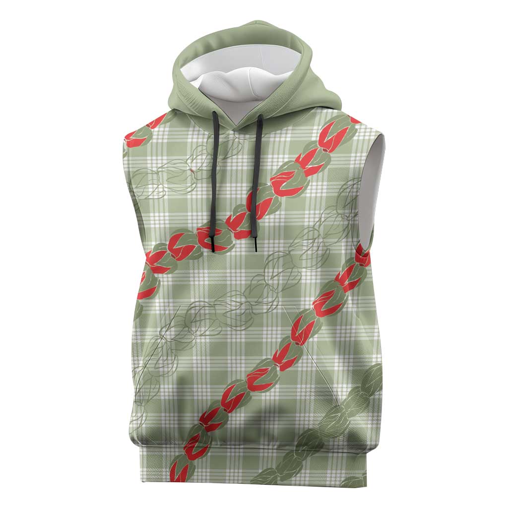 Omaomao Aloha Hawaii Sleeveless Hoodie Rosebud Lei With Palaka Motif LT14 Green - Polynesian Pride