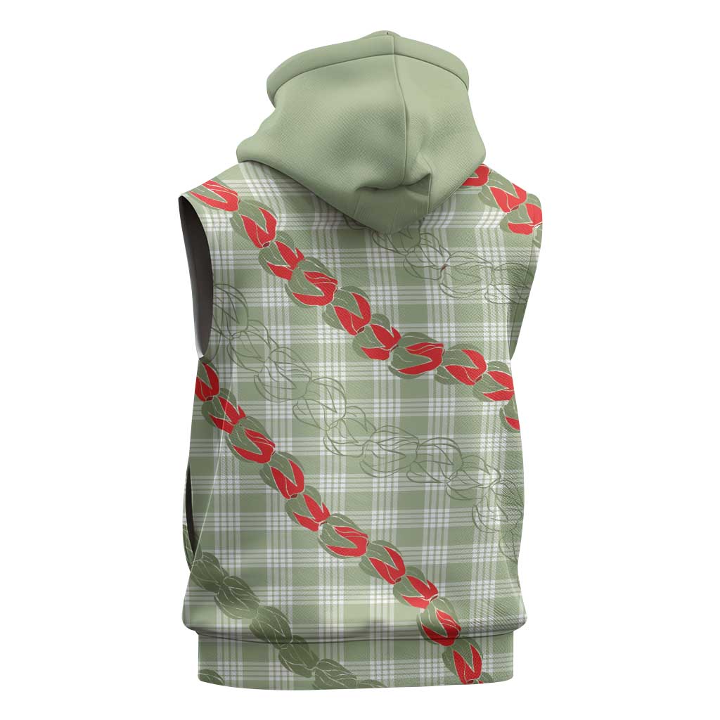 Omaomao Aloha Hawaii Sleeveless Zip Hoodie Rosebud Lei With Palaka Motif - Polynesian Pride
