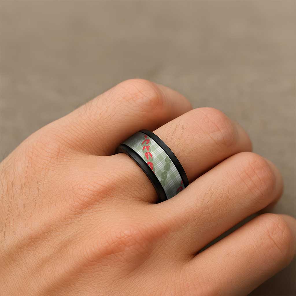 Omaomao Aloha Hawaii Spinner Ring Rosebud Lei With Palaka Motif - Polynesian Pride