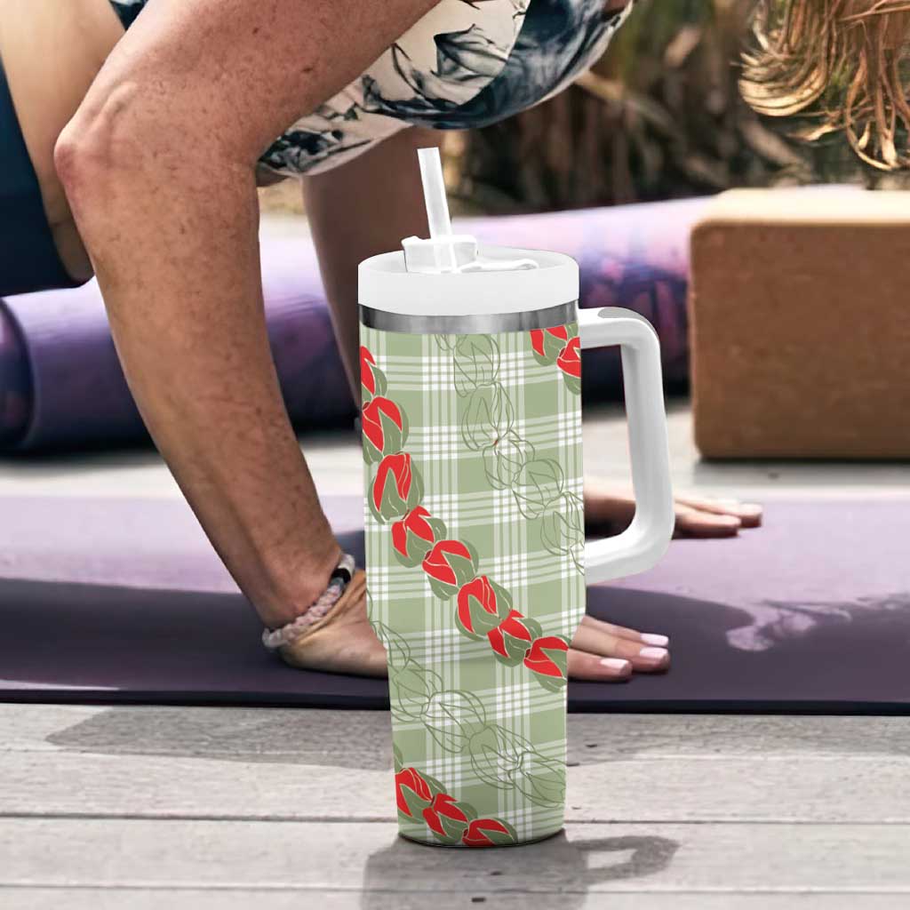 Omaomao Aloha Hawaii Tumbler With Handle Rosebud Lei With Palaka Motif - Polynesian Pride