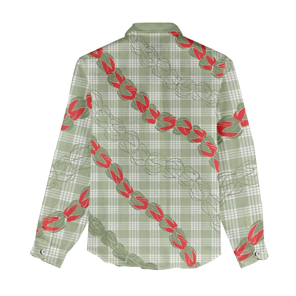Omaomao Aloha Hawaii Women Casual Shirt Rosebud Lei With Palaka Motif - Polynesian Pride