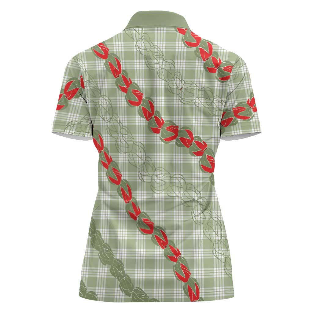 Omaomao Aloha Hawaii Women Polo Shirt Rosebud Lei With Palaka Motif - Polynesian Pride
