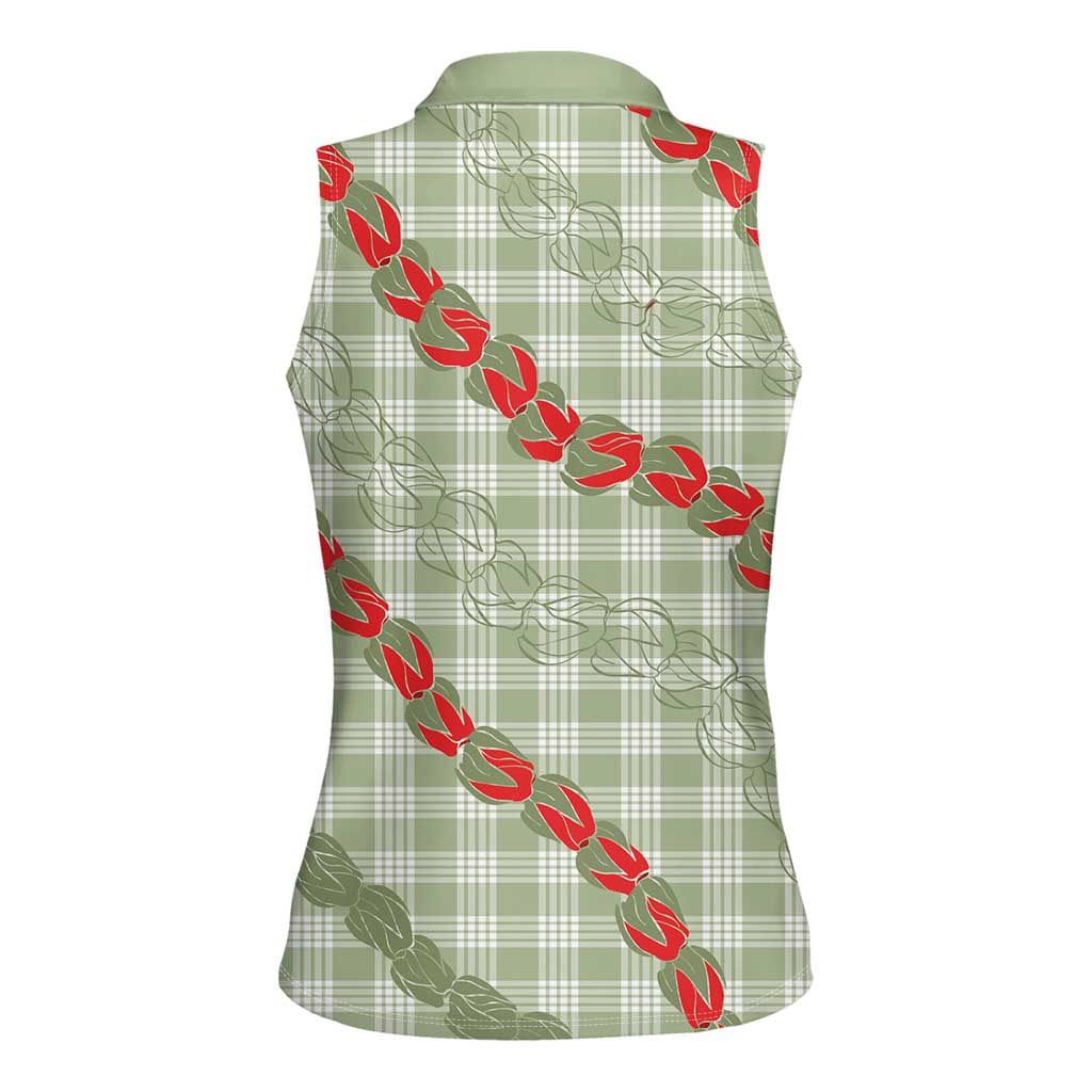 Omaomao Aloha Hawaii Women Sleeveless Polo Shirt Rosebud Lei With Palaka Motif LT14 - Polynesian Pride