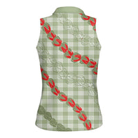 Omaomao Aloha Hawaii Women Sleeveless Polo Shirt Rosebud Lei With Palaka Motif LT14 - Polynesian Pride