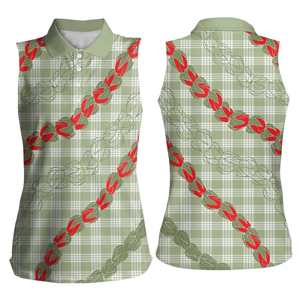 Omaomao Aloha Hawaii Women Sleeveless Polo Shirt Rosebud Lei With Palaka Motif LT14 - Polynesian Pride
