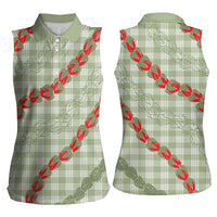 Omaomao Aloha Hawaii Women Sleeveless Polo Shirt Rosebud Lei With Palaka Motif LT14 - Polynesian Pride